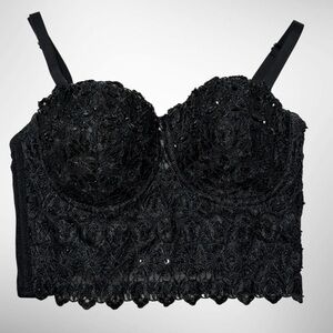 Windsor Black Lace Bustier Bra w/ Removable Straps | XS